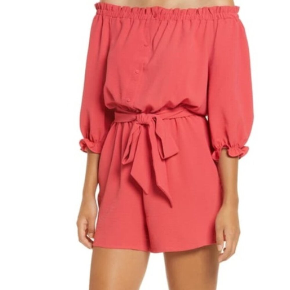 Gibson Off the Shoulder Blouson Belted‎ Women's Romper